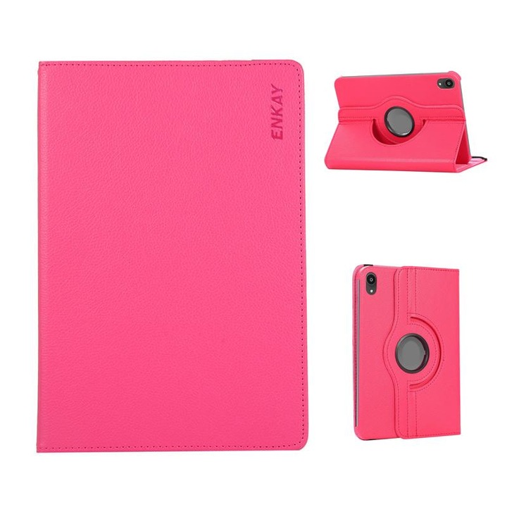 Husa tableta ENKAY pentru iPad mini 2024, Rotire 360 Grade, Piele Litchi, Rosu Caramida