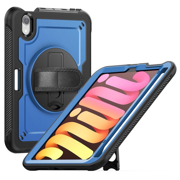 Husa tableta pentru iPad mini 2024, Honeycomb Hand Grip, Turntable Suport, Navy Albastru
