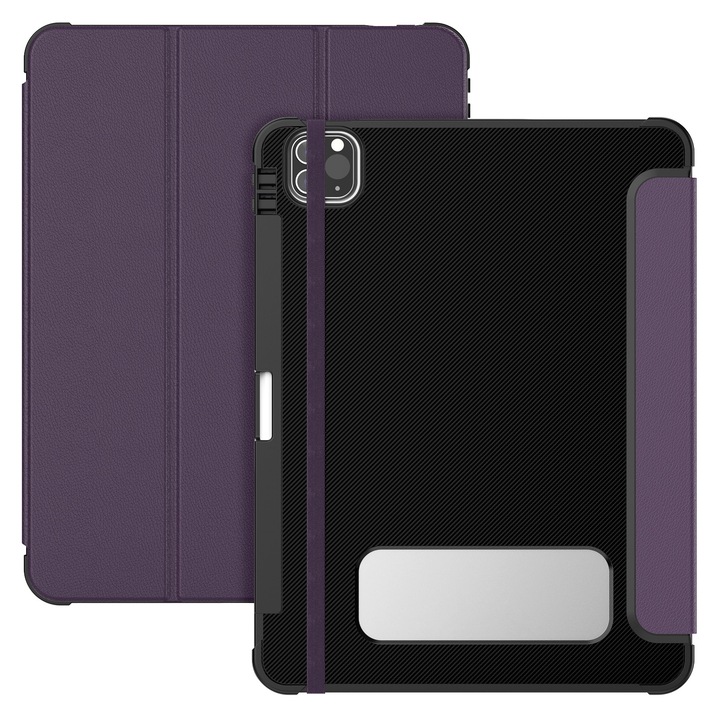 Husa tableta pentru iPad Pro 12.9 2022 / 2021 / 2020 Carbon Fiber Piele, Inteligent, Violet
