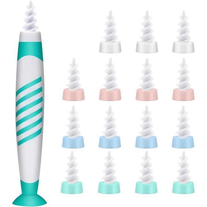 Set 17 piese, aparat curatare urechi, capete silicon, multicolor, 10cm