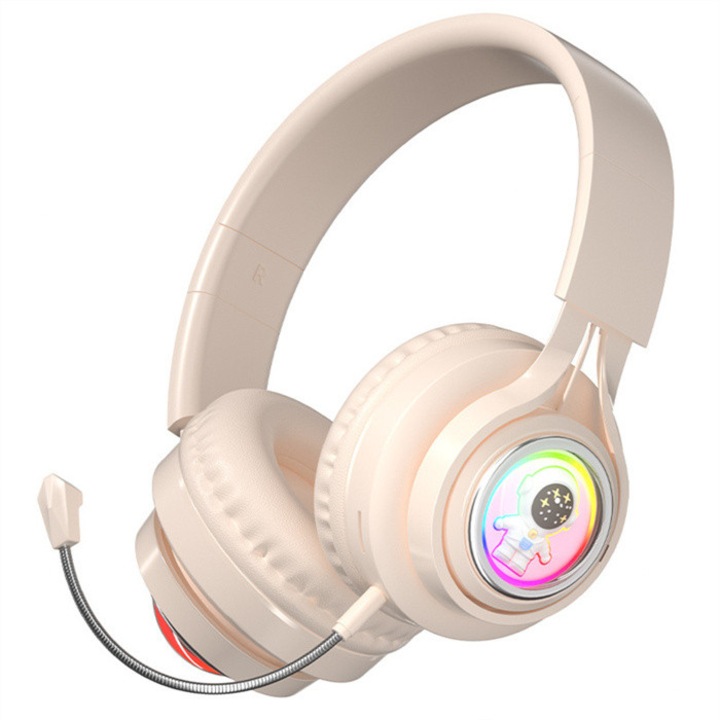 Безжични слушалки, Over-Ear, активно шумопотискане, RGB LED светлини, бели