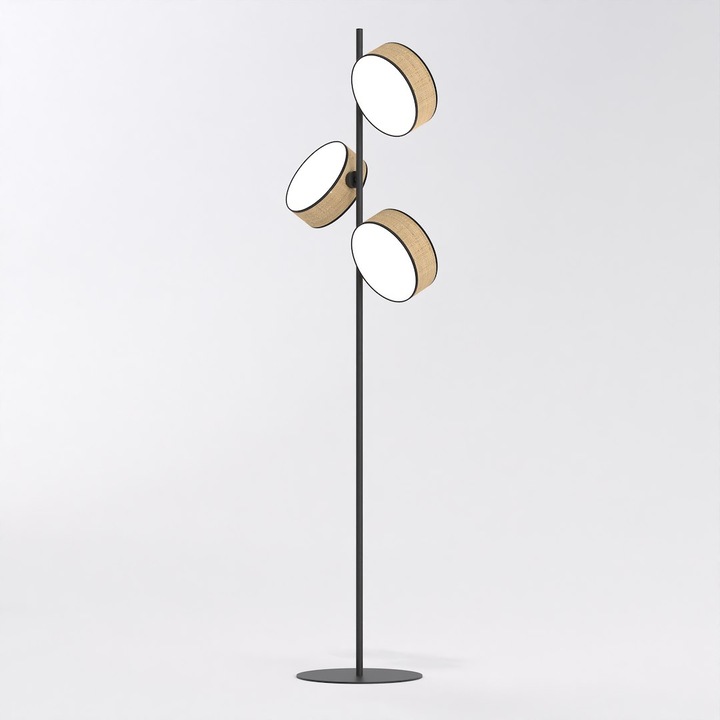 Lampa podlogala Emibig DRUMZ LP3 RATTAN, neagra si maro, E14, 10W MAX LED, 160x46cm