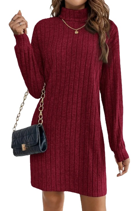 Rochie dreapta cu guler inalt, pe gat, croi lejer cu talie neaccentuata, deasupra de genunchi, material striat gros, 2XL