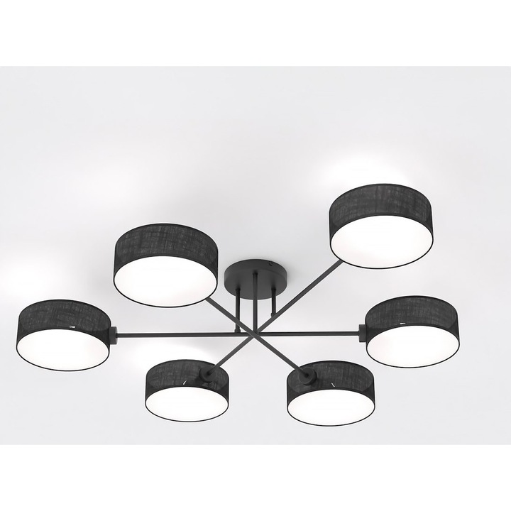 Лампа за таван/плафон Emibig MAGA 6, 6 крушки E14, 10W MAX LED, черна, 22x105см