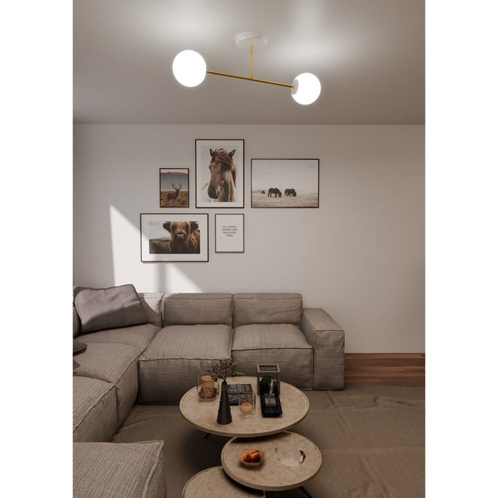 Lampa plafon MAGNUM 2 WH OPAL, Emibig, fehér/arany, E14, 10W MAX LED, 55x23cm