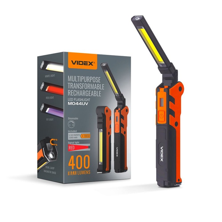 Мултифункционален фенер VIDEX, LED, 400LM, IPX2, 4000K, черен, 150x38x30mm