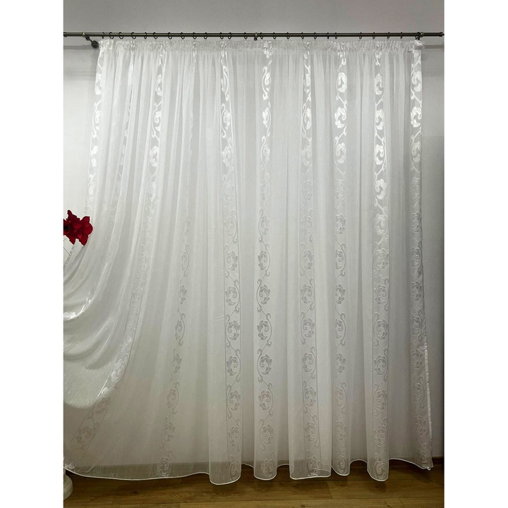 Perdea cu rejansa, brodata mecanic, culoare alb, 500x245cm, din colectia "DragonTail" by Liz Line - PD0735