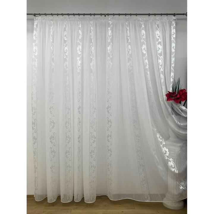 Perdea cu rejansa, brodata mecanic, culoare alb, 200x245cm, din colectia "DragonTail" by Liz Line - PD0732