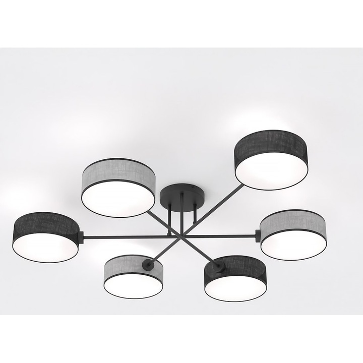 Лампа за таван/плафон MAGA 6 MIX2, Emibig, 6 крушки E14, 10W MAX LED, черно/сиво, 22x105см