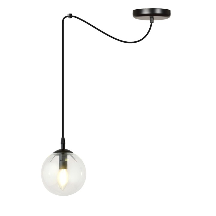 Lampa suspendata GIGI 1, transparenta, neagra, E14, 10W MAX LED, dimensiuni 200x14cm