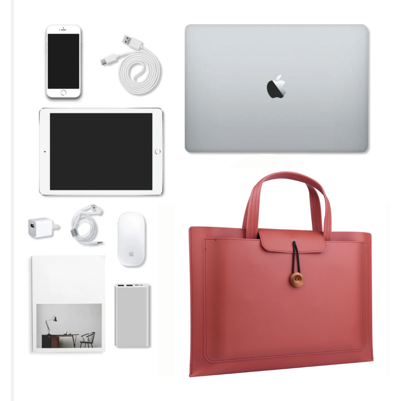 Geanta pentru laptop, tip servieta, 3 compartimente, piele ecologica, rosu, 16 inch, compatibila cu MacBook AleFla Eshop