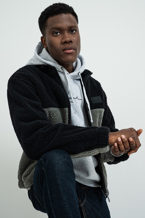 Karl Kani, Jacheta teddy cu aplicatie logo, Negru/Gri