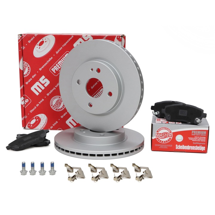 Fékbetét és féktárcsa készlet Master Sport Germany, Mazda 2-höz, szellőztetett, 258x43,9mm, 4 lyuk, 125mm