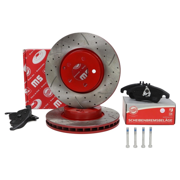 Master Sport Germany féktárcsa és fékbetét készlet, Mercedes-Benz C-osztály (W204) és E, perforált, 5 lyuk, 24,27 kg