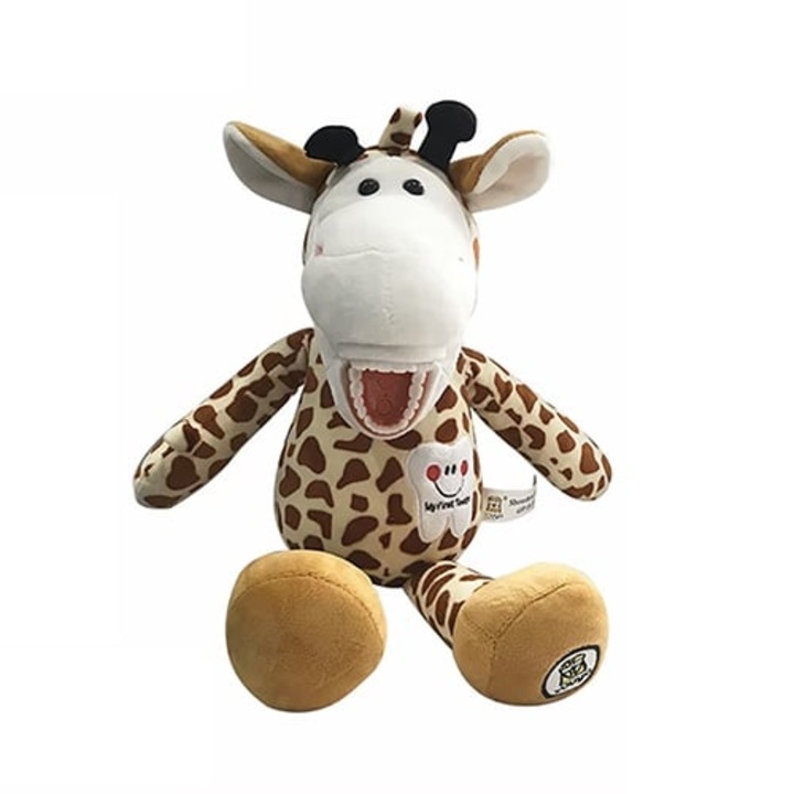 Jucărie din pluș educativă, girafă, igienă dentară, 40cm, cu periuță de dinți
