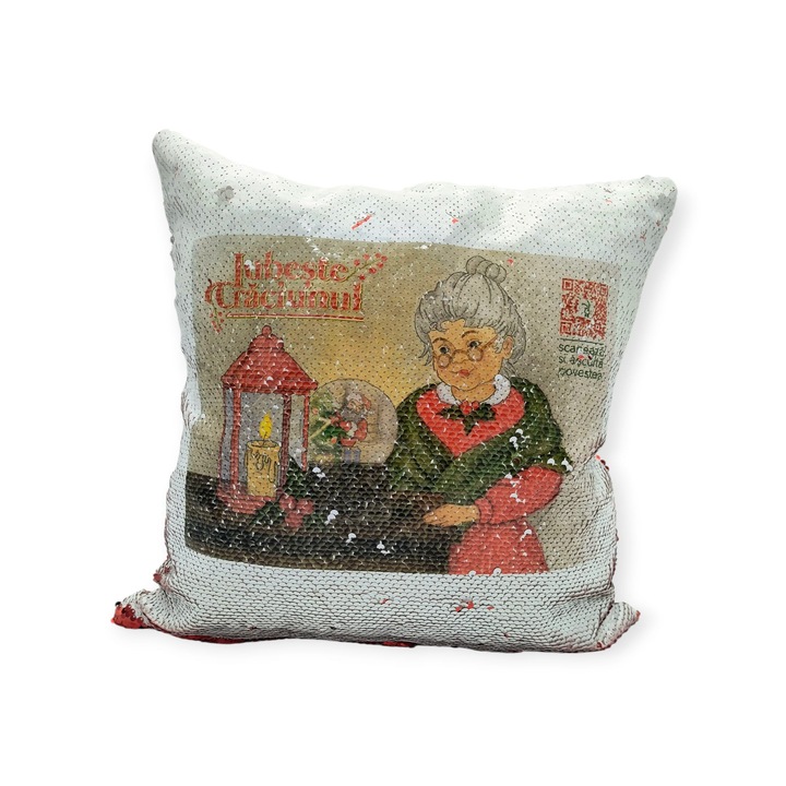 Perna interactivă cu paiete Iubeste Craciunul, 40x40 cm, poveste audio/video, pentru fete