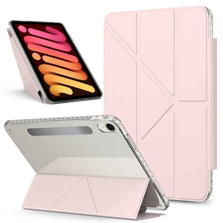 Husa tableta pentru iPad mini 2024 Detachable Backshell Folding Suport Inteligent Piele Husa Roz