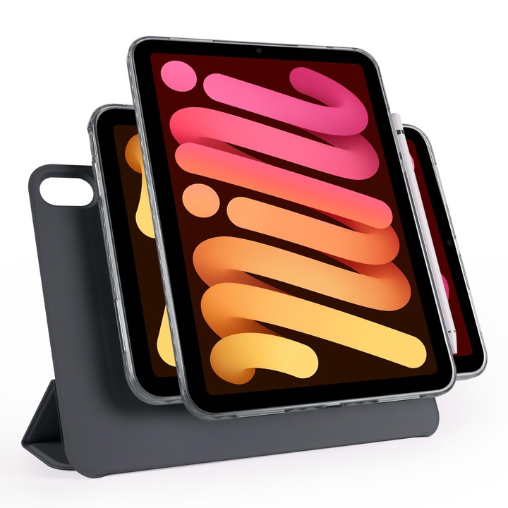 Husa tableta pentru iPad mini 2024 / mini 6 Trifold Magnetic Split Acrylic Piele, Negru