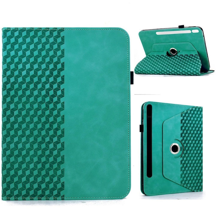 Husa tableta pentru Samsung Galaxy Tab S10 FE/S9, Rotativa, Rhombus Embossed, Piele Inteligenta, Albastru Deschis