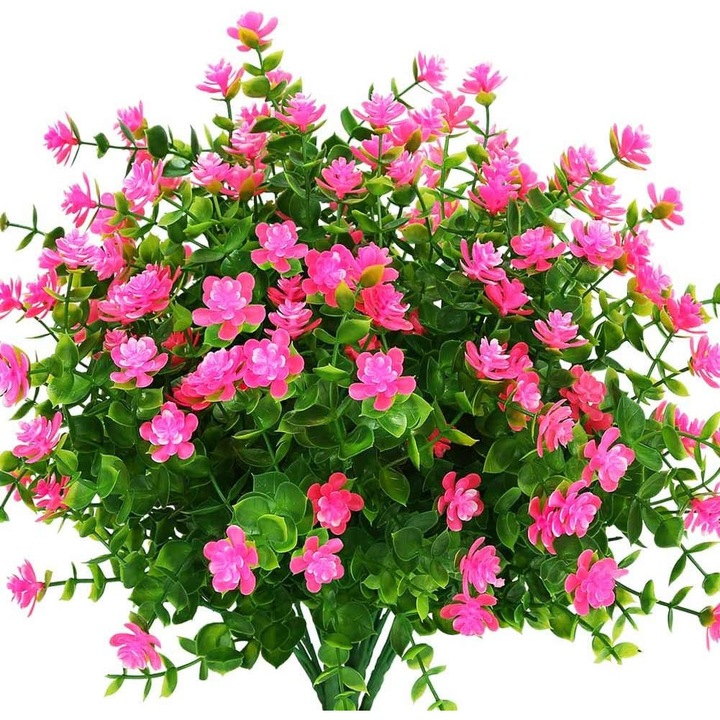 Buchet de Flori Artificiale Rezistente la UV - 5 Fire, 35 cm, Disponibil in 7 Culori (Alb, Violet, Galben, Rosu, Roz, Portocaliu, Roz Intens) - Roz