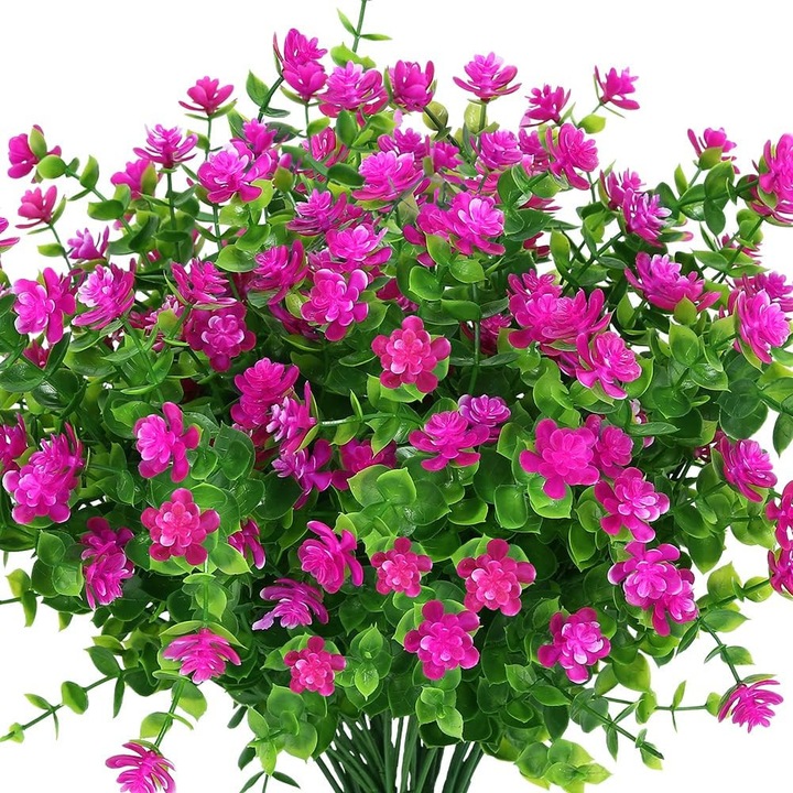 Buchet de Flori Artificiale Rezistente la UV - 5 Fire, 35 cm, Rosu-Trandafiriu