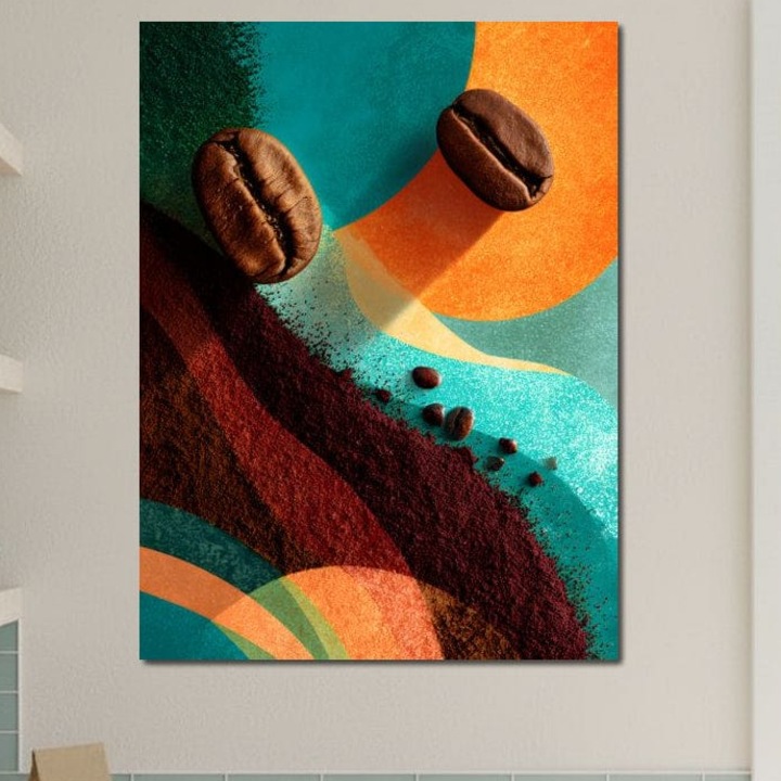 Tablou Canvas Premium, LuxCanva® N1174, Energie Naturala, 100 X 135 CM, Panza Bumbac 100% 400g/m2, Sasiu Lemn, Abstract, Boabe de Cafea, Aroma, Design, Urban, Cafenea, Pub, Bar, Lounge, Restaurant, Bucatarie