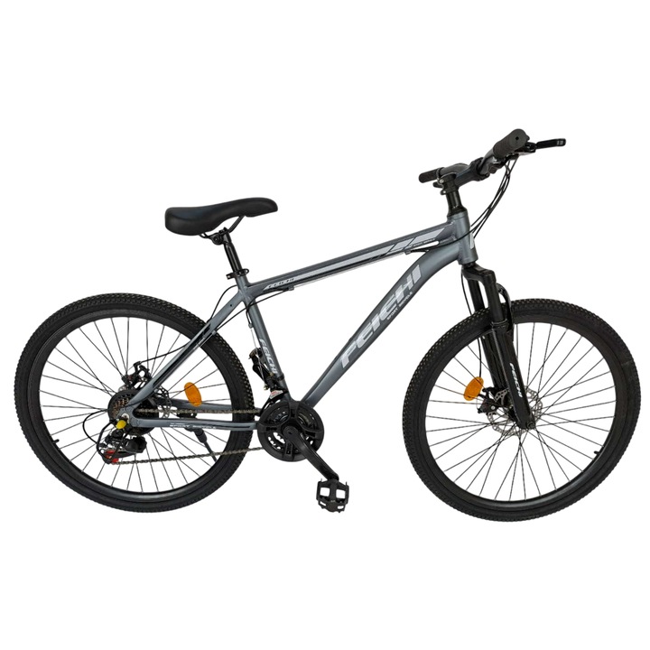 Планински велосипед Felchi Poseidon JSX2602, алуминиева рамка, предно окачване, 26 инчови колела, предна/задна дискова спирачка, 21 скорости, сив цвят