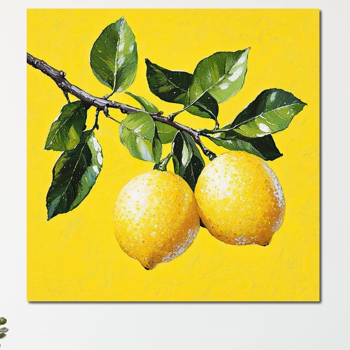 Tablou Canvas Premium, LuxCanva® N1179, Lamai Fericite, 90 X 90 CM, Panza Bumbac 100% 400g/m2, Sasiu Lemn, Limonada, Lamai, Natural, Fructe, Fresh, Creanga, Frunze, Pub, Bar, Lounge, Restaurant, Bucatarie