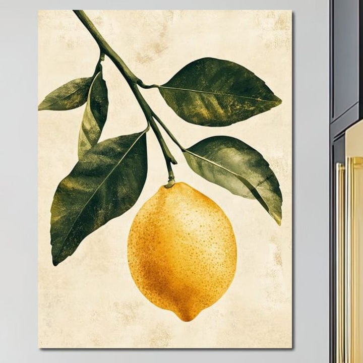 Tablou Canvas Premium, LuxCanva® N1178, Lemon Art, 90 X 120 CM, Panza Bumbac 100% 400g/m2, Sasiu Lemn, Lamaie, Frunze, Fructe, Fresh, Prospetime, Natural, Pub, Bar, Lounge, Restaurant, Bucatarie