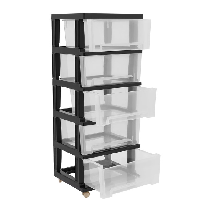 Organizator documente A4, Dulap cu 5 sertare, Plastic PP, Sertare culisante, 40x33x98 cm, Negru