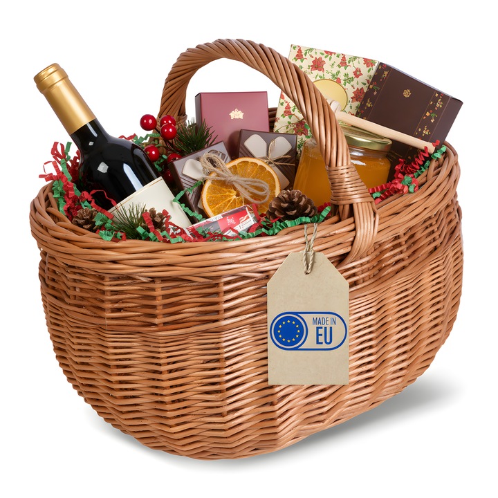 Cos din rachita naturala cu maner, Creative Home, 43 x 30 x 30 cm (+/- 1 cm), Cos pentru picnic si ciuperci, Tesatura durabila lucrata manual, Salcie maro groasa, Multifunctional