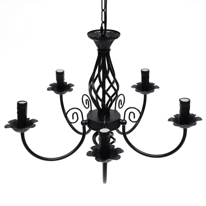 Candelabru Retro Negru din Fier cu 5 Becuri E27, Inaltime Reglabila, 55x38cm