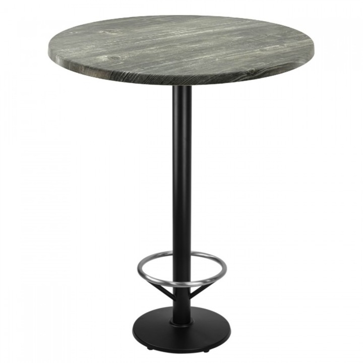 Masa rotunda pentru bar inalta 80xh112cm Raki Olp Pine blat werzalit si picior metalic negru cu suport picioare 43xh110cm