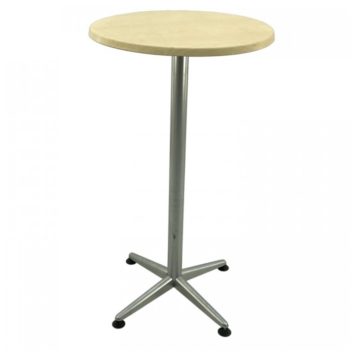 Masă înaltă bar rotundă Raki, blat Werzalit, picior cromat, 60x107cm