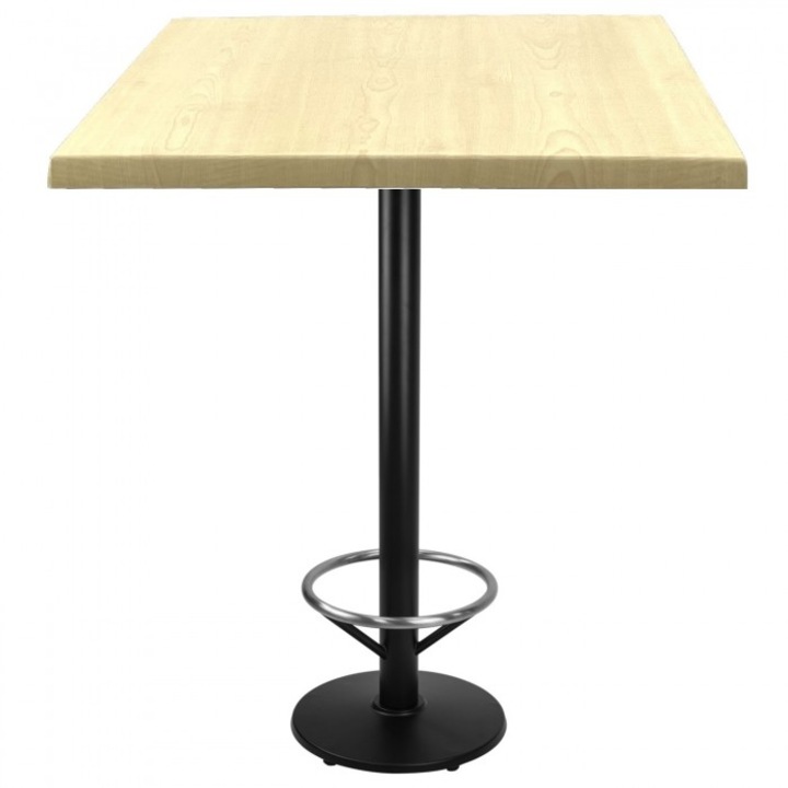 Masa patrata inalta bar 80x80xh112cm Raki Maple blat werzalit si picior metalic negru cu suport picioare 43xh110cm