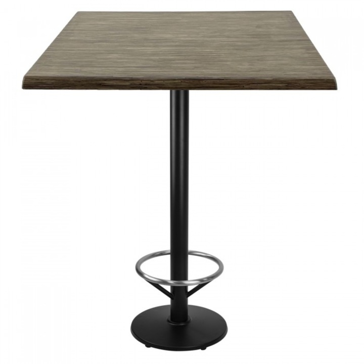 Masa bar inalta patrata 80x80xh112cm Raki Dark Seagrass blat werzalit si picior metalic negru cu suport picioare 43xh110cm