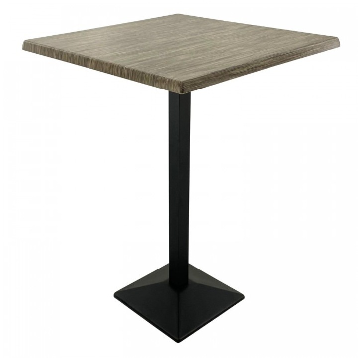 Masa inalta bar patrata 70x70xh112cm Raki Dark Seagrass blat werzalit si picior metalic negru 40x40xh110cm