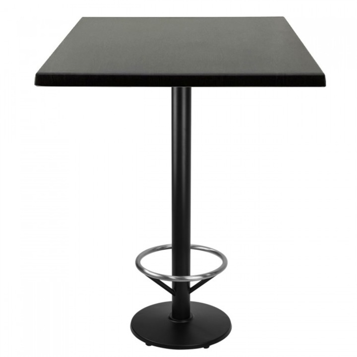 Masa bar inalta patrata 80x80xh112cm Raki New Wenge blat werzalit si picior metalic negru cu suport picioare 43xh110cm