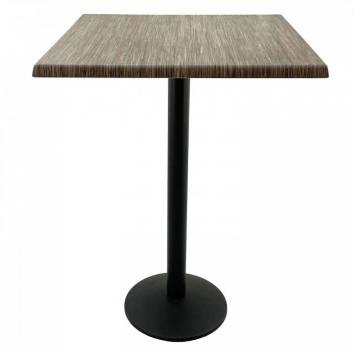 Masa inalta bar patrata 70x70xh112cm Raki Dark Seagrass blat werzalit si picior metalic negru 43xh110cm