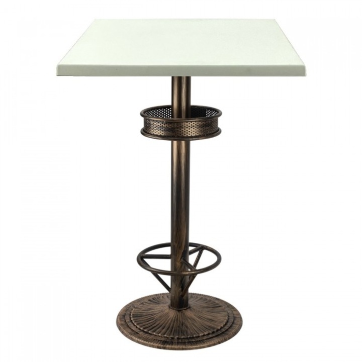 Masa bar interior/exterior patrata 70x70xh112cm Raki Uni Art blat werzalit si picior metalic aspect vintage bronz antichizat 50xh110cm