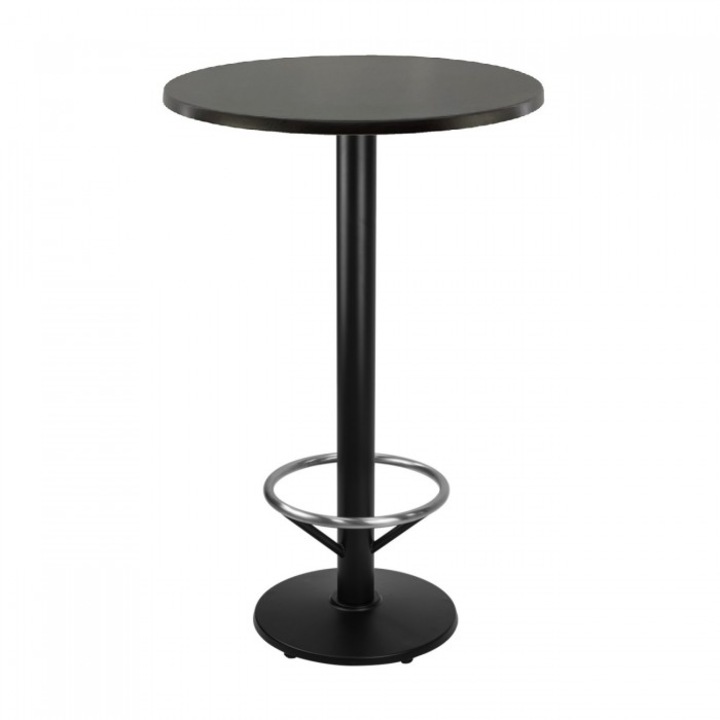 Masa bar inalta rotunda 60xh112cm Raki New Wenge blat werzalit si picior metalic negru cu suport picioare 43xh110cm