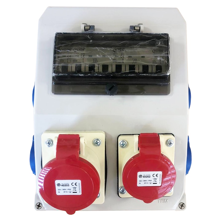 Tablou Elvon organizare santier echipat cu 6 prize si sigurante cofret 8 module precablat T1x16+T1x32+M4x16