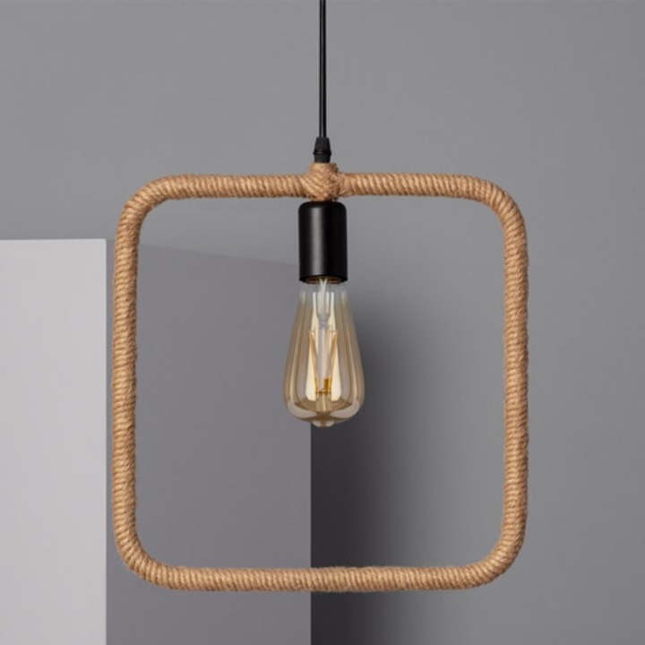 Pendul Cojom din metal cu acoperire din iută, formă pătrată, E27, 30cm x 100cm