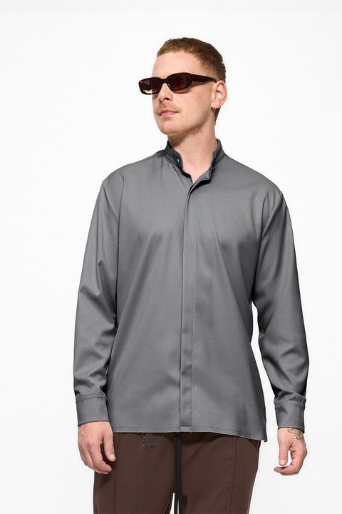 HAMZA, Camasa uni cu guler scurt, Gri inchis