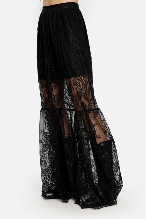 HAMZA, Fusta petrecuta cu strat din dantela, Negru, XS