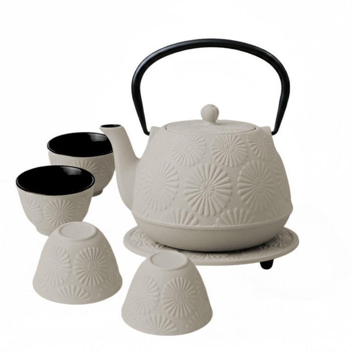 KOGA öntöttvas teáskanna csészékkel és alátéttel, 1200 ml - szürke