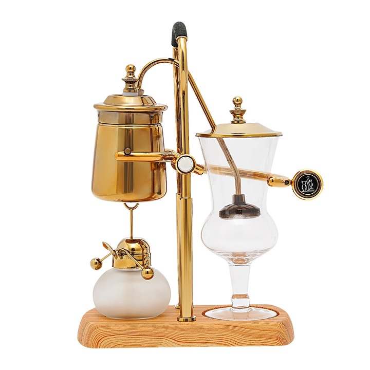 Cafetiera sifon pentru cafea din sticla borosilicata si inox, finisaj auriu, design artistic, usor de utilizat, 1 buc