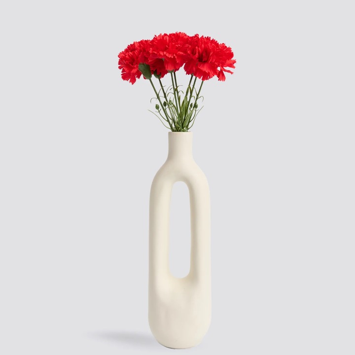 Buchet de Flori Artificiale Garofite Artificiale Rolio, Set 5 Fire, Rosu, 49cm