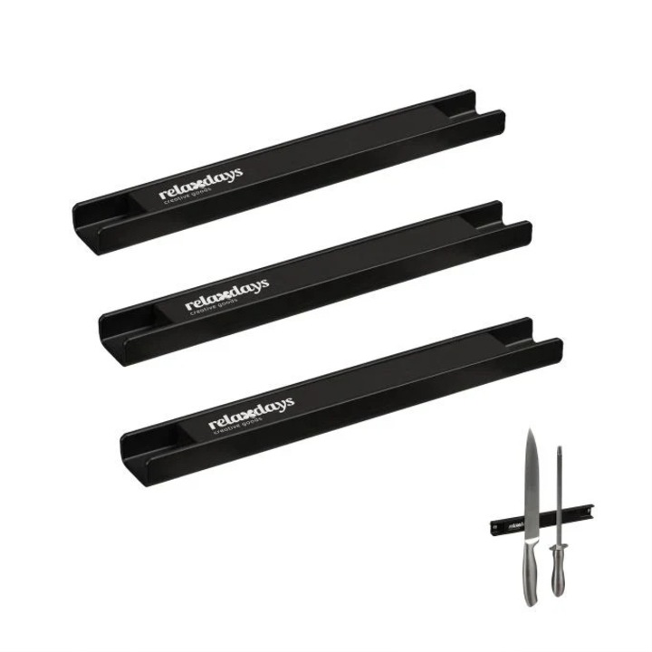 Set de 3 bare magnetice, B2X, otel, 20cm, negru