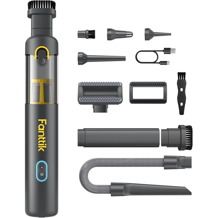 Aspirator auto Fanttik Slim V8 Apex, putere 19000PA, portabil 4 in 1, incarcare rapida 2,5 ore, gri